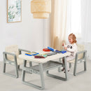 Kids Table and 2 Chairs Set with Storage Shelf-White