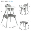 4 in 1 Baby Convertible Toddler Table Chair Set with PU Cushion-Gray