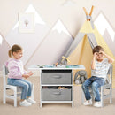 Kids Art Play Wood Table and 2 Chairs Set with Storage Baskets Puzzle