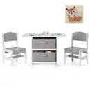 Kids Art Play Wood Table and 2 Chairs Set with Storage Baskets Puzzle