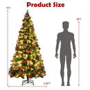 Pre-lit Christmas Hinged Tree with Red Berries and Ornaments-7 ft