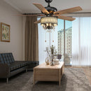 52" Crystal Ceiling Fan Lamp w- 5 Reversible Blades-Black