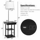 Floor Lamp Bedside Desk with USB Charging Ports Shelves-White