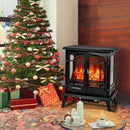 25" Freestanding Electric Fireplace Heater with Realistic Flame effect-Black