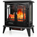 25" Freestanding Electric Fireplace Heater with Realistic Flame effect-Black