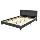 Queen Upholstered Platform Bed Frame with Linen Headboard Wood Slat-Gray