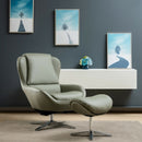 Swivel Top Grain Leather Lounge Armchair Rocking Chair with Ottoman-Gray