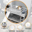 Twin over Twin Bunk Wooden Low Bed with Slide Ladder for Kids-White