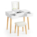 Makeup Vanity Table Set with Flip Top Mirror and 2 Drawers-White
