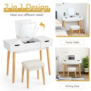 Makeup Vanity Table Set with Flip Top Mirror and 2 Drawers-White