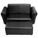 Black-White Kids Double Sofa with Ottoman-Black