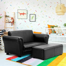 Black-White Kids Double Sofa with Ottoman-Black