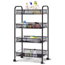 Black-Gray 4 Tier Storage Rack Trolley Cart-Black
