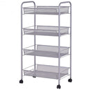 Black-Gray 4 Tier Storage Rack Trolley Cart-Gray