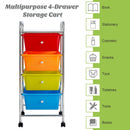 4-Drawer Cart Storage Bin Organizer Rolling with Plastic Drawers-Multicolor