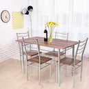 5 pcs Wood Metal Dining Table Set with 4 Chairs-Walnut