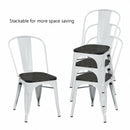 4 pcs Tolix Style Metal Dining Side Chair Stackable Wood Seat-White
