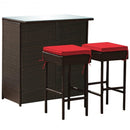 3PCS Patio Rattan Wicker Bar Table Stools Dining Set-Red