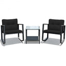3 Pcs Cushioned Patio Rattan Set with Rocking Chair and Table-Black