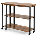 360° Rotating Sofa Side Table with Storage Shelves and Wheels-Brown