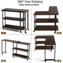 360° Rotating Sofa Side Table with Storage Shelves and Wheels-Walnut