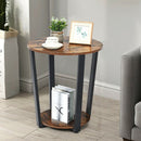 2-tier Round End Table with Storage Shelf & Metal Frame-Brown