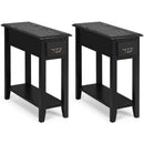 2 Pieces 2 Tier Sofa Side End Table with Drawer and Open Shelf-Black