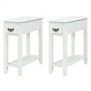 2 Pieces 2 Tier Sofa Side End Table with Drawer and Open Shelf-White