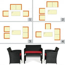 4 Pcs Wicker Conversation Furniture Set Patio Sofa and Table Set-Red