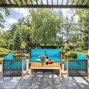 4 Pcs Acacia Wood Outdoor Patio Furniture Set with Cushions-Turquoise