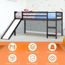 Twin Size Low Sturdy Loft Bed with Slide Wood -Espresso