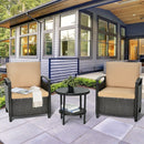 3Pcs Patio Rattan Furniture Set Cushioned Sofa Storage Table with Shelf Garden