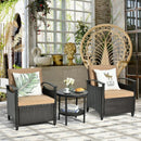 3Pcs Patio Rattan Furniture Set Cushioned Sofa Storage Table with Shelf Garden