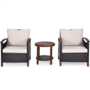 3 Pcs Solid Wood Frame Patio Rattan Furniture Set-Beige