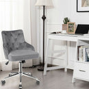 Tufted Upholstered Swivel Computer Desk Chair with Nailed Tri-Gray