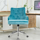 Tufted Upholstered Swivel Computer Desk Chair with Nailed Tri-Turquoise