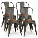 18 Inch Height Set of 4 Stackable Style Metal Wood Dining Chair-Gun