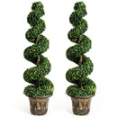2-Set 4' Artificial  Décor Green Boxwood Spiral Tree