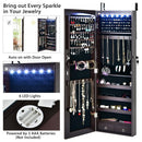Wall Mounted Full Screen Mirror Jewelry Cabinet Armoire wirth 6 LEDs-Brown