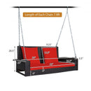 2-Person Patio Rattan Porch Swing with Cushions-Red