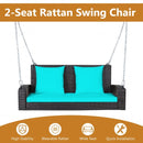 2-Person Patio Rattan Porch Swing with Cushions-Turquoise