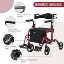 Folding Rollator Walker with Seat and Wheels Supports up to 300 lbs-Red