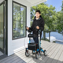 2-in-1 Multipurpose Rollator Walker with Large Seat-Blue