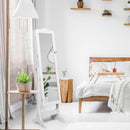 Mirrored Lockable Jewelry Cabinet Armoire Organizer Storage Box-White