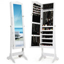 Mirrored Lockable Jewelry Cabinet Armoire Organizer Storage Box-White