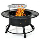 32 Inch Outdoor Wood Burning Fire Pit with Adjustable and 360°Swivel BBQ Grate