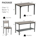 4 Pieces Rustic Dining Table Set with 2 Chairs and Bench-Gray
