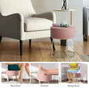 Velvet Round Footrest Ottoman with Metal Base and Non-Slip Foot Pads-Pink