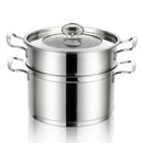 2-Tier Steamer Pot 304 Stainless Steel Steaming Cookware with Glass Lid