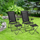 4 Pieches Patio Adjustable Back Folding Dining Chair Ottoman Set-Black